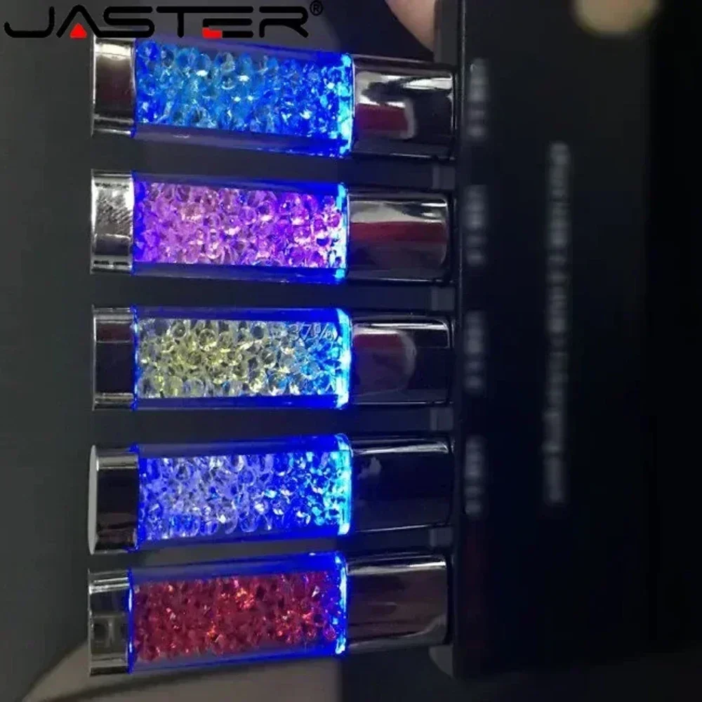 JASTER Creative Crystal LED Light Flash Drive USB 2.0 Flash Flash Drive 128GB 64GB Memory Stick 32GB Wedding Photography Gift