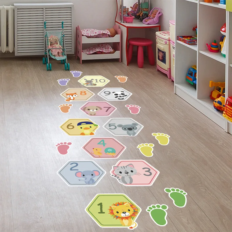 1PCS Cartoon Animal Digital Stickers Hopscotch Wall Stickers Children\'s Room Kindergarten Stickers Decorative Stickers