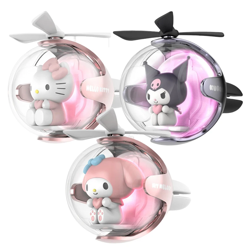 2024 New Sanrio Hello Kitty Kuromi Melody Car Mounted Aromatherapy Flying Ball Fragrant Slices Small Airplane Air Outlet Decorat