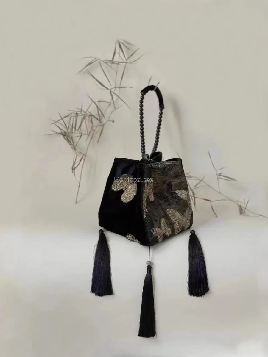 

2025 бабочка, китайская ретро сумка в национальном стиле, новая сумка-тоут на одно плечо с вышивкой, сумка через плечо с кисточкой, сумка для аксессуаров ханьфу