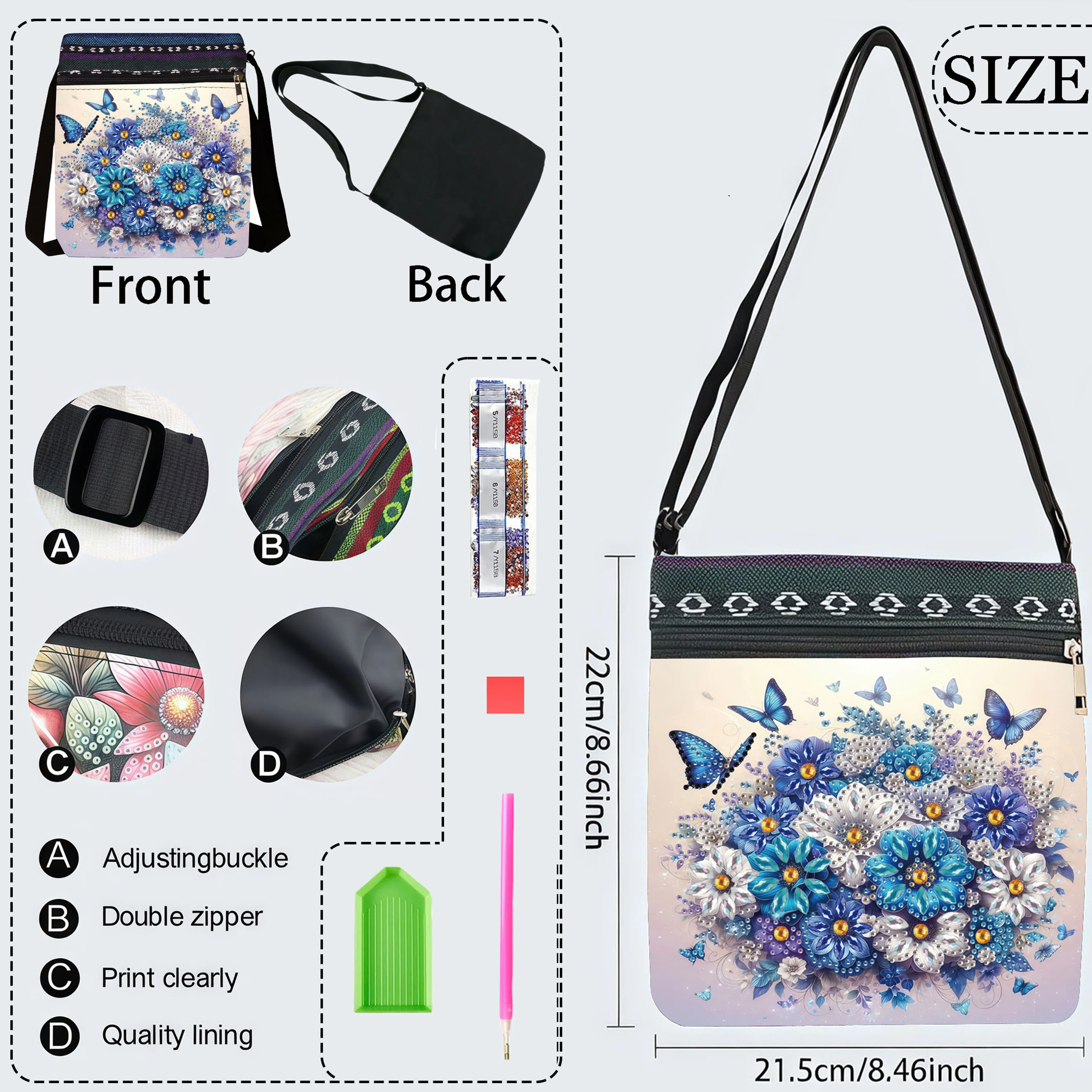 1 Piece Diamond Painting kit Messenger bag flower Butterfly pattern canvas Material for ladies lovers gifts, Personal use or gif