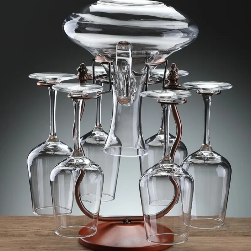 Solid Wood Wine Rack with Integrated Decanter Stand Creative Hanging Glass Holder European Style Decanter Rack for Home Decor