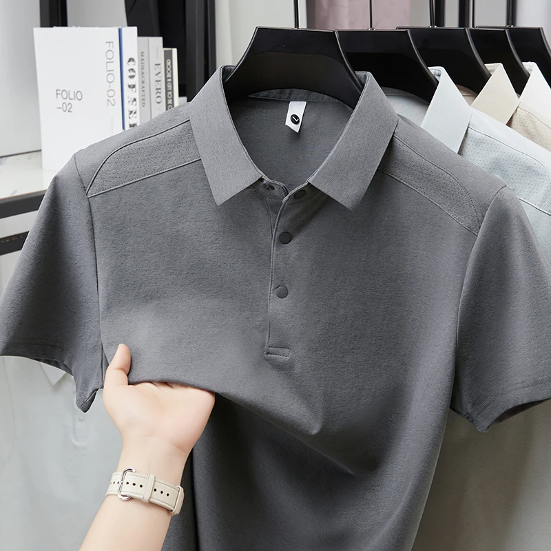 Herren Poloshirt mit Reverskragen, Kurzarm, Weicher Knitterfreier Stoff, Perforierte Schultern, Lässiges Business-Alltags-Sommeroutfit – Detail 16