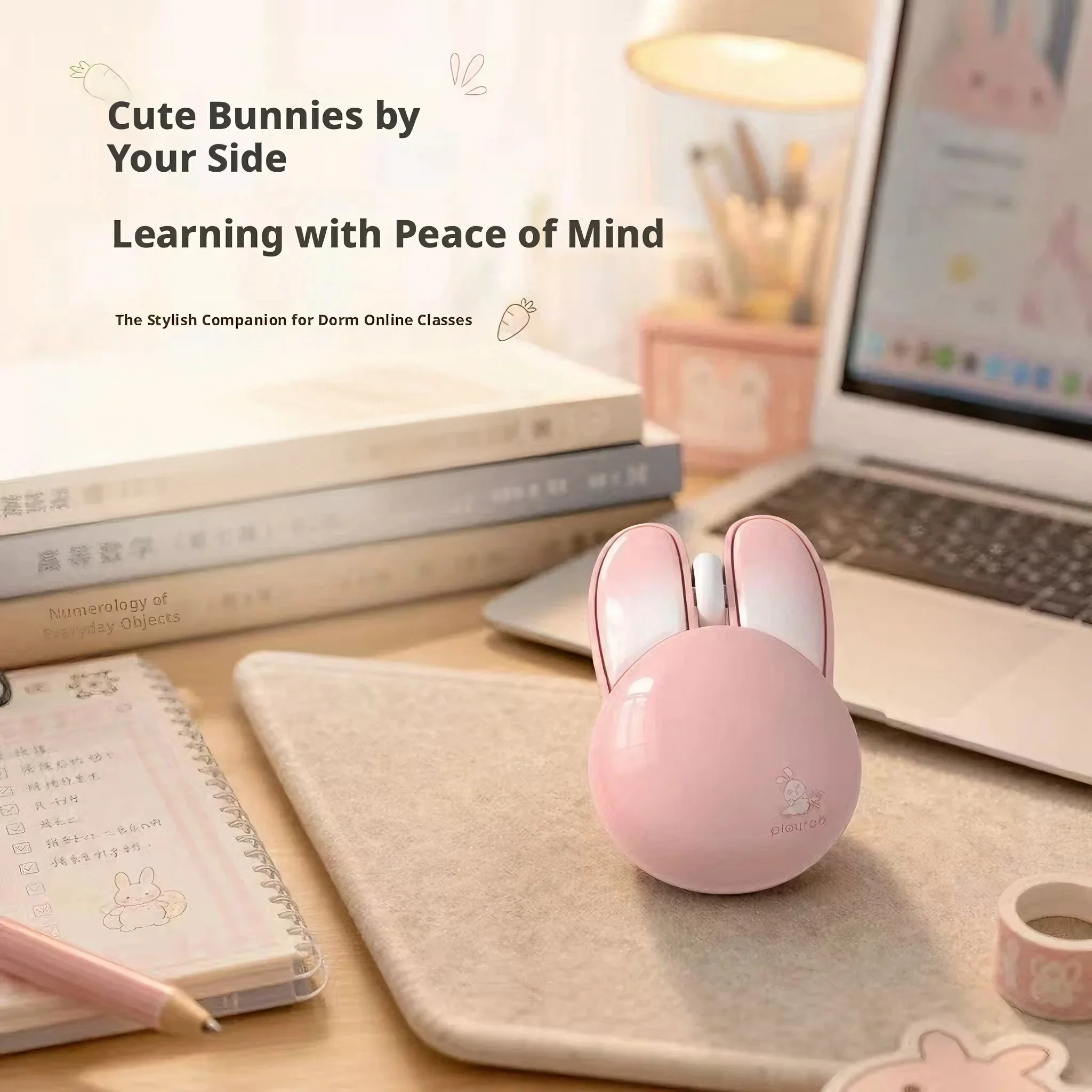 Kawaii Rabbit Wireless 2.4G Silent Mouse Ergonomic Portable Optical Mice For Girls Students Laptop Notebook Dorm Office Home