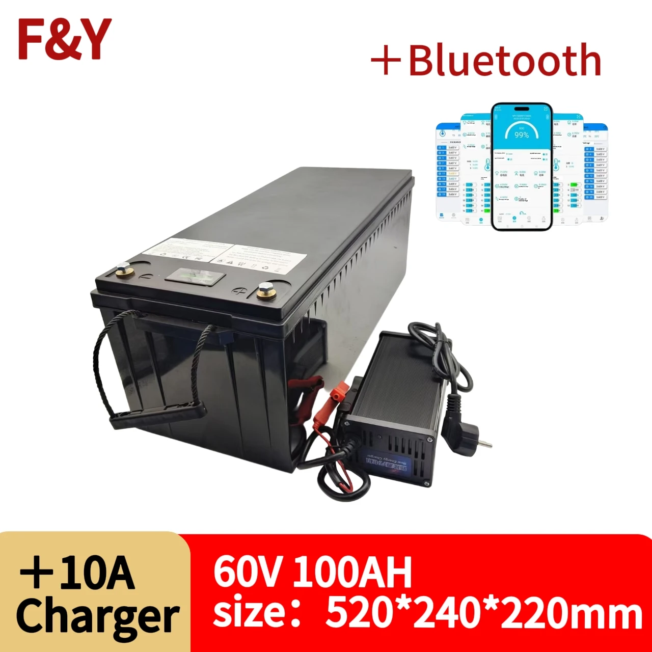 60V 80Ah 100AH Li-ion Lithium Replace Battery Solar System Backup Power Hybrid Electrical Vehicle Golf Cart + 10A Charger
