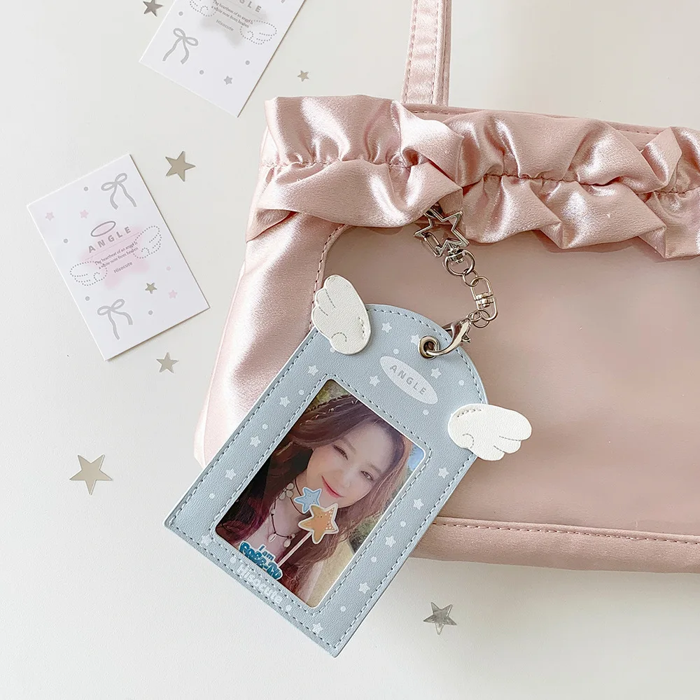 INS Fashion Korean Star Wings Kpop 3-Inch Photo Card Holder Cute Girl Backpack Pendant Decoration Keychain Storage Card Bag Gift