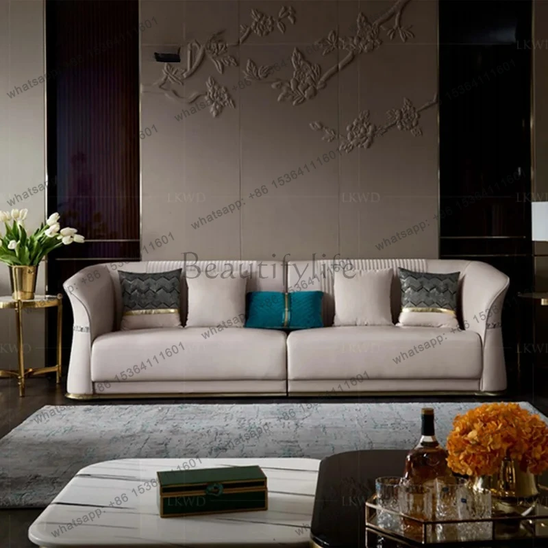 Post-modern light luxury sofa high-end luxury villa living room full leather sofa123Combined whole house supporting furniture