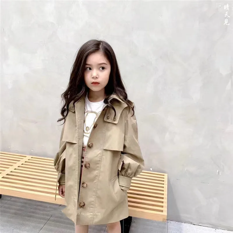 Kids Baby Windbreaker Coat Spring Autumn Children's Clothing British Style Children's Autumn Coat Girl Mid-length Waist Jacket