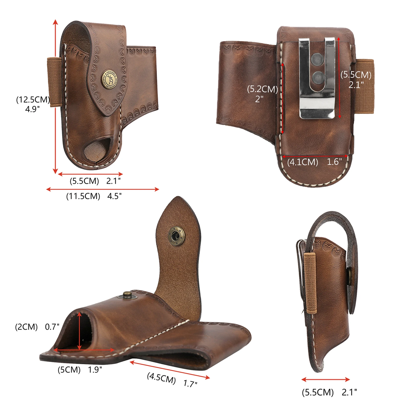 Tourbon Thick Leather EDC Pocket Organizer Multitool Sheath Clip-on Belt Solid EDC Belt Pouch Sheath Case Brown