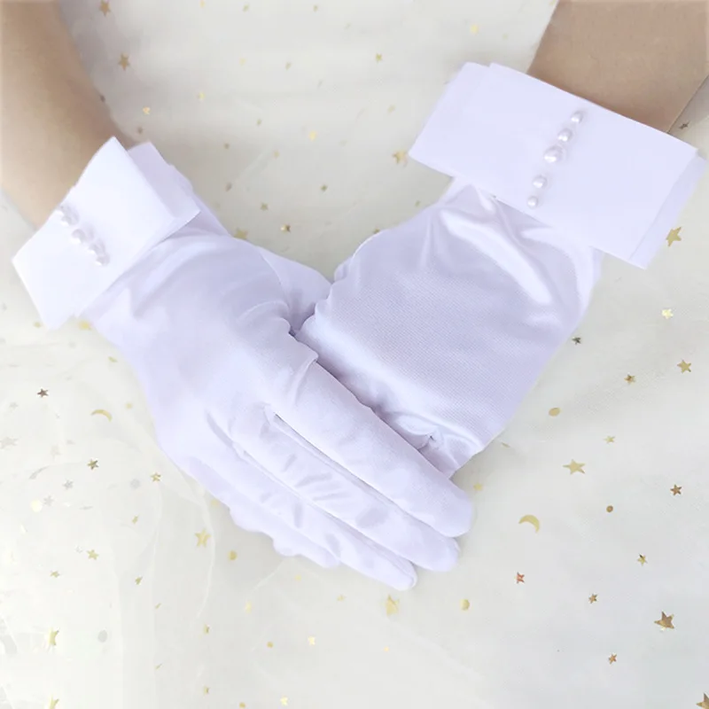 Bridal Gloves Wedding Short Satin Bow Nail Pearl Retro Wedding Mori Photo Wedding Gloves Wedding Gloves for Bride Lace Gloves