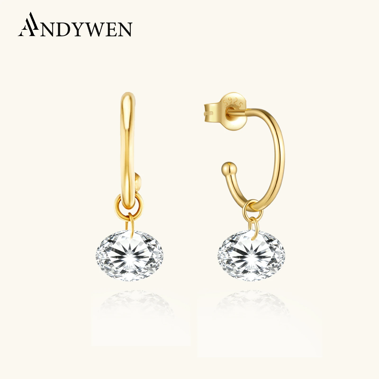 ANDYWEN 925 Sterling Silver C Hoop Earrings Pear Shaped CZ Zircon Drop Dangle 2026 Women Minimalist Fashion Fine Jewelry
