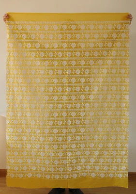 French Cotton Yellow Rose Heavy Embroidery Handmade DIY Clothing Fabric For Wedding Dress Clothing Designer Fabric