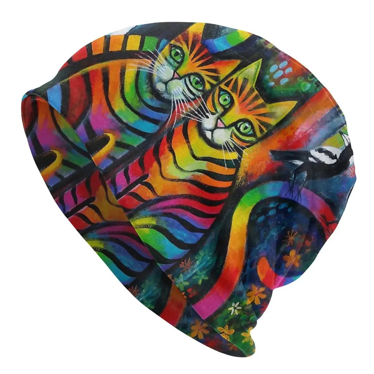 Maggies Karinzeller Psychedelic Abstract Cats Cap Casual Street Skullies Beanies Hats Female Warm Dual-use Bonnet Knitting Hats