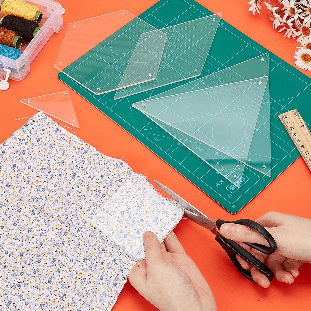 6-teiliges Set Acryl-Quiltvorlagen: Sechseck, Quadrat, Dreieck, Transparente Nählineale für DIY Handarbeit und Patchwork-Maschine