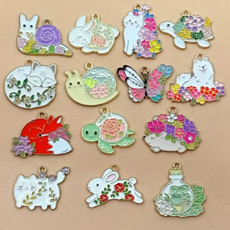 10pcs Colorful Enamel Cute Dog Cat Fox Charms Alloy Animal Pendants for DIY Bracelet Necklace Earrings Jewelry Making Accessory