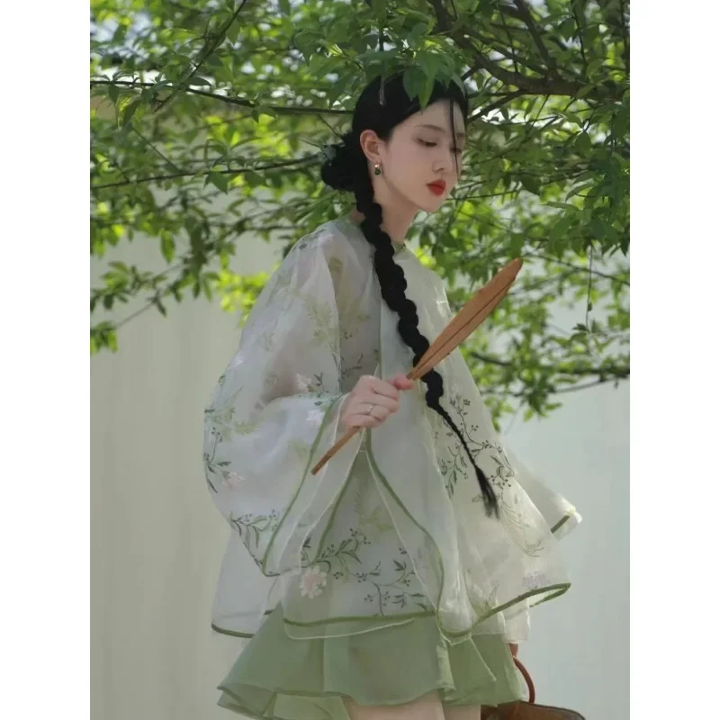 Autumn Chinese Style Heavy Industry Lace Embroidered Shirt Top Skirt Suit Women‘s Clothing  Improved Modern Hanfu Dresses XL