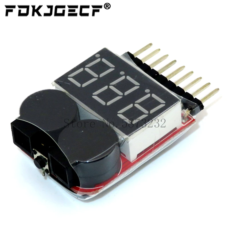 BX100 1-8S Lipo Battery Voltage Tester/ Low Voltage Buzzer Alarm/ Battery Voltage Checker with Dual Speakers for 3.7V 7.4V