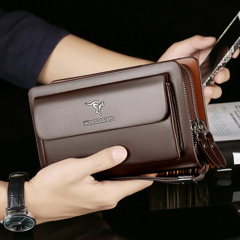Carteras de moda para hombre, carteras grandes con cremallera, bolsos de mano para teléfono, tarjeteros de negocios, carteras de cuero para hombre, monederos