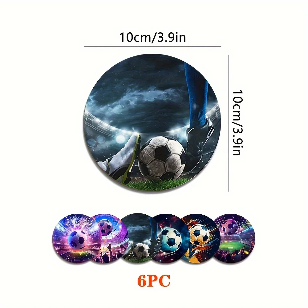 2D Creative Football Theme Wooden Coaster Lightweight Non-Slip Tabletop Protection for Restaurants Bars Cafes Off Decor 6PCS