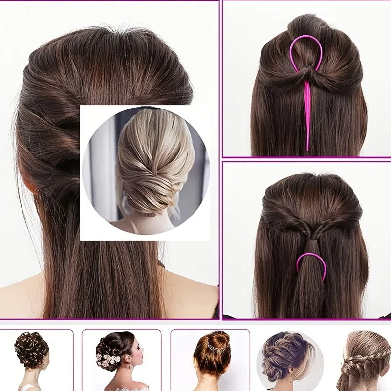 6Pcs Professional Hair Styling Tools Set - Rat Tail Comb, Bristle Brush, Edge Brush, Topsy Tail Hair Tool & Braid Hook Kit view 5