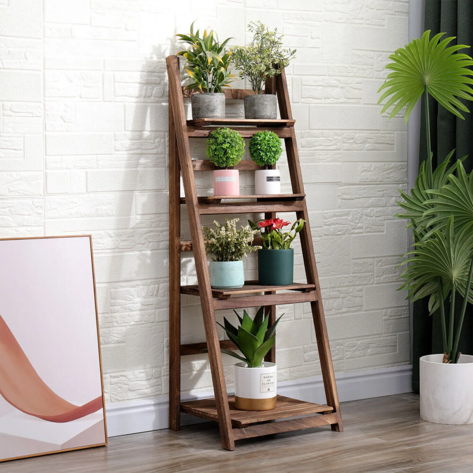 4 Tier Flower Plant Ladder Shelf Stand Storage Rack Vintage Foldable Bookshelf United States