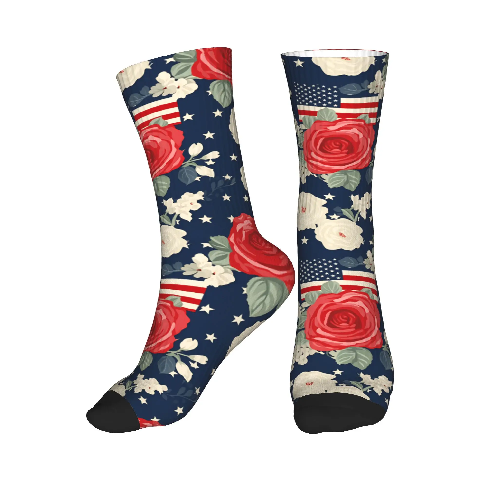 

Vintage Patriotic Rose Print Dress Socks for Men Women Warm Fashion Crew Socks