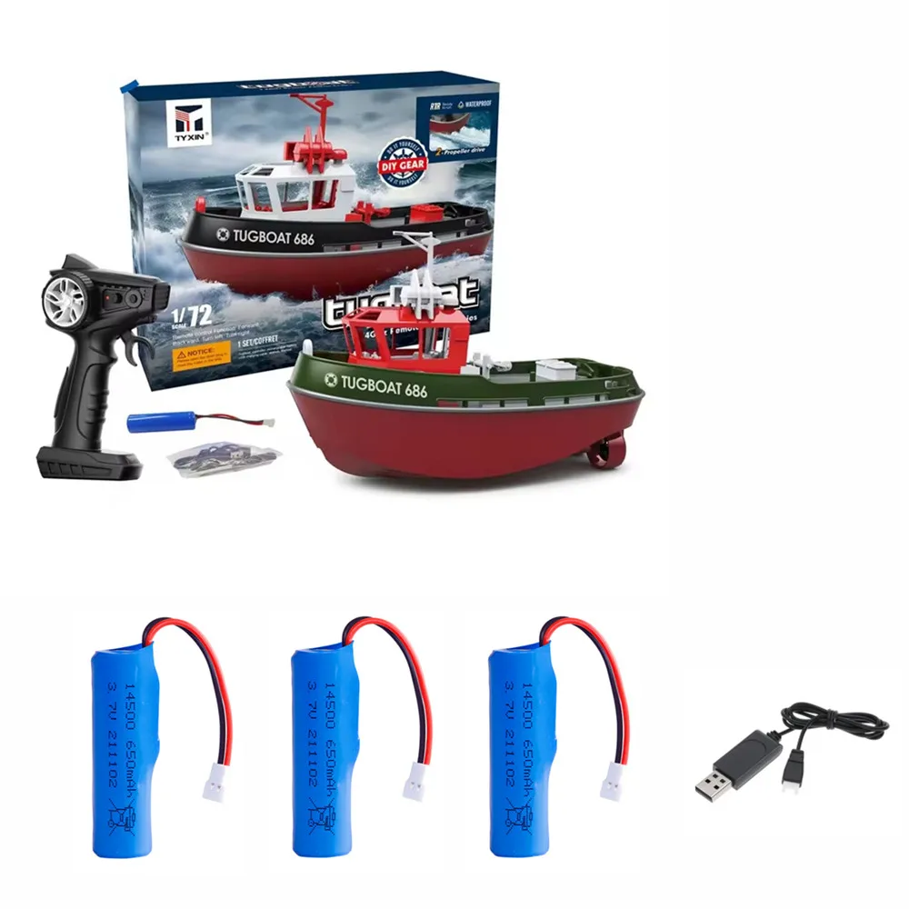 2/4pcs 686 RC Boat Spare Battery 3.7V 650mAh,  USB Charger, 686 RC Boat Battery XH 2.54 plug