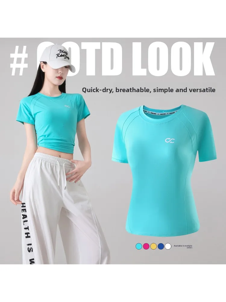 angmai-カジュアル-速乾性-通気性-レディース-半袖-tシャツ-アイスシルク-涼感-スクエアダンストップ-シンプル-多用途