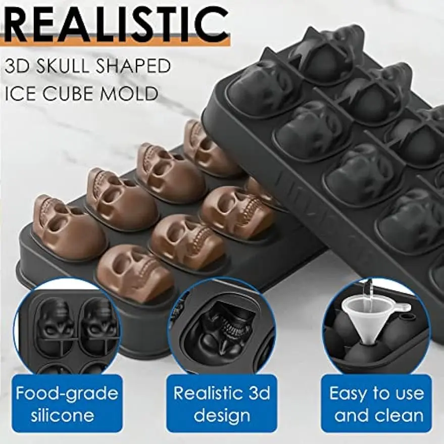 Cavity Skull Ice Mold Tray Silicone Ice Maker Cube Molds for Whiskey Cocktails Iced Tea Coffee Soap Baking Chocolate Candy Resin