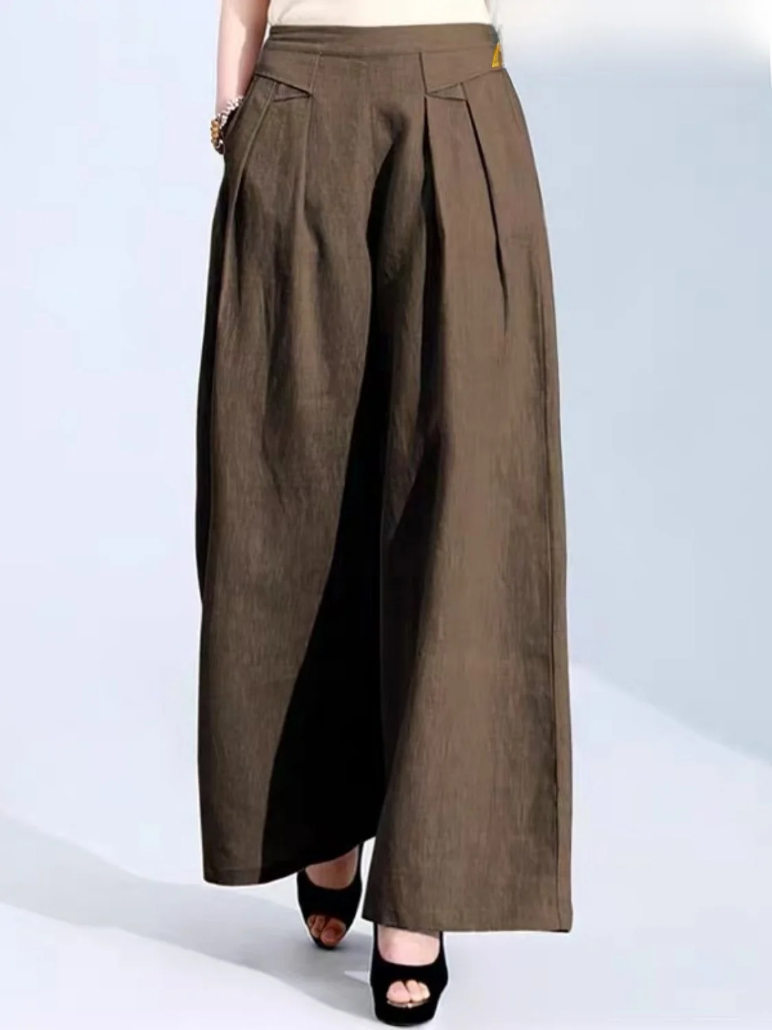 

Женские летние тонкие брюки с широкими штанинами, свободного кроя, с высокой талией, прямые, из хлопка и льна, струящиеся, однотонные, плиссированные