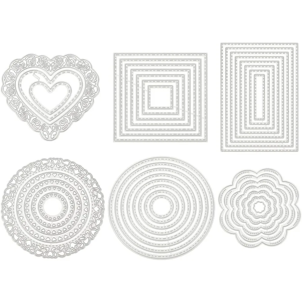 6 Sets Cutting Dies, 38pcs Metal Stencils Nesting Die Flower Heart Square Embossing Tools for Festival Mother's Day Card