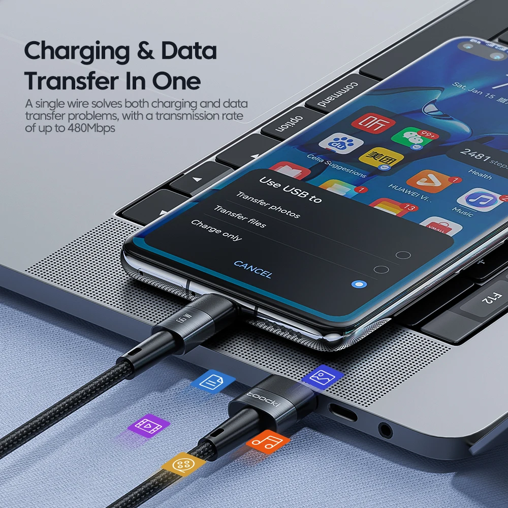 66 واط سوبر سريع شحن كابل توكي نوع C كابل USB C محول شحن سلك لهواوي P30 برو بيانات الحبل لسامسونج