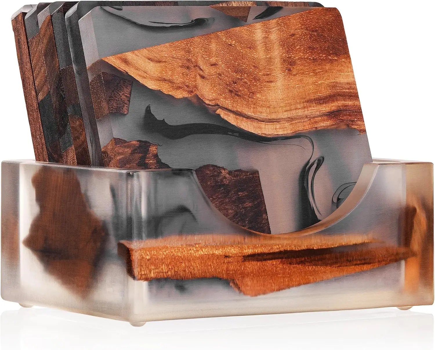 

Современный набор подставок под кружки из орехового дерева с держателем, ручная работа из дерева и эпоксидной смолы, для домашнего декора