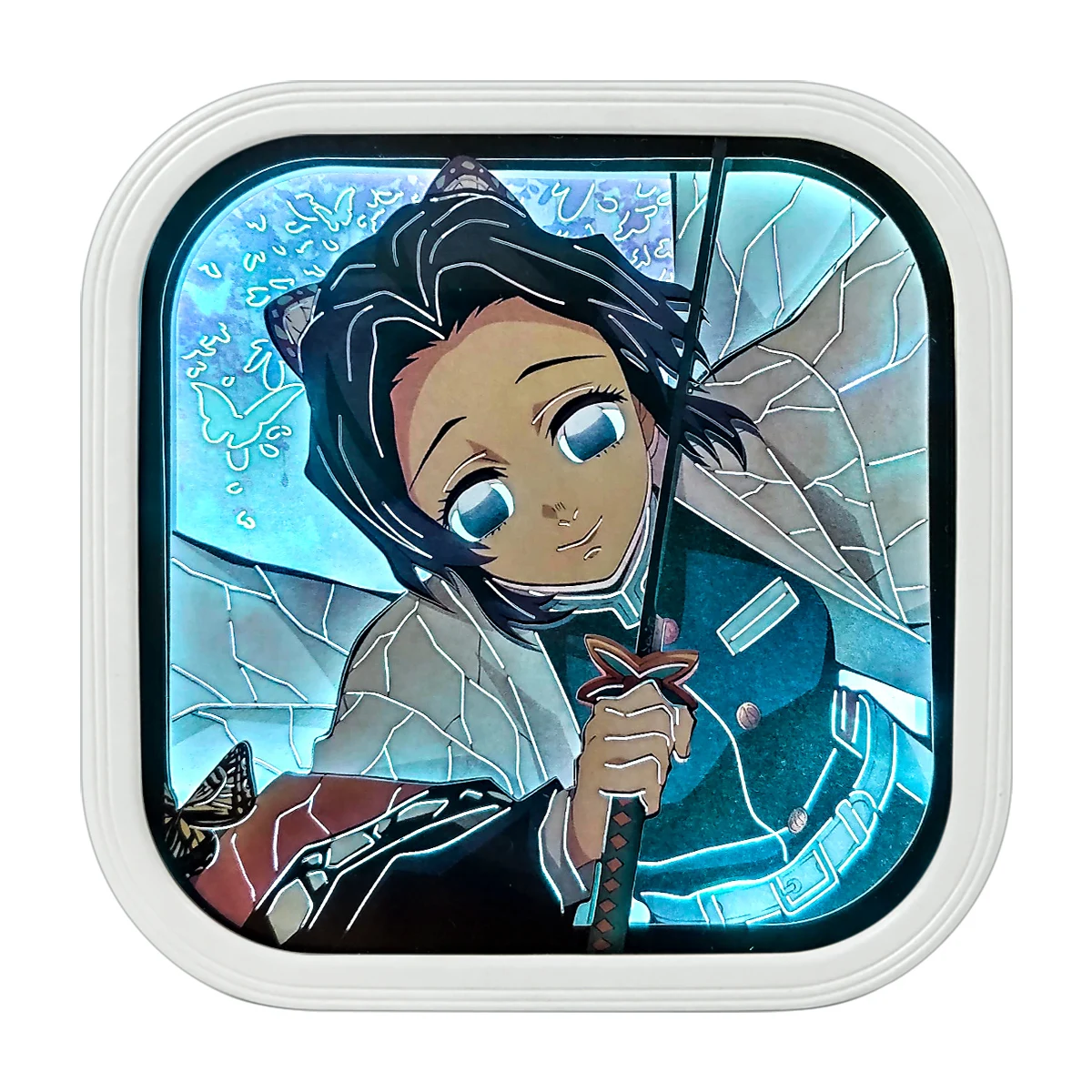 Demon Slayer Series Paper Cut Shadow Box Light Anime Light Box Luce notturna a LED a più colori per la decorazione domestica della camera da letto