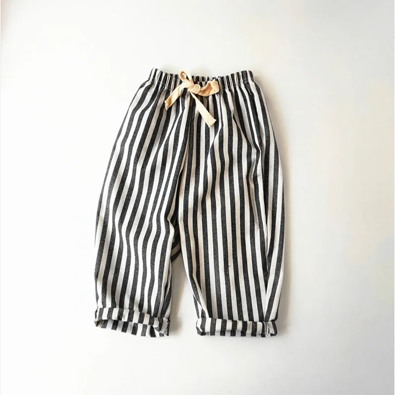 Gestreifte Jungenhose aus Retro-Hanf-Baumwolle mit lässigem und hochwertigem Design, elastische Taille, Mädchenkleidung, Kinderhose – Detail 7