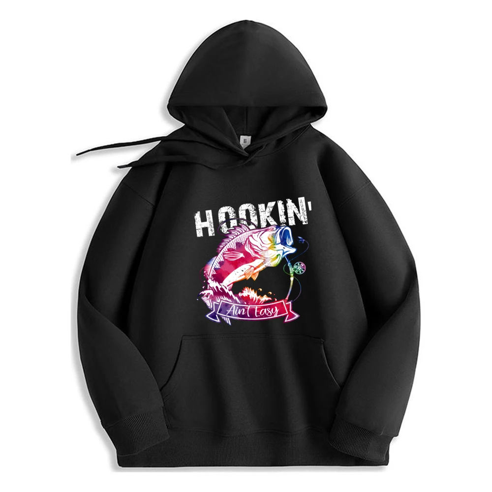 

Hookin' Ain T Easy Funny Fishing Hoodie Streetwear Trendy Design Sweatshirt For Men Graphic Long Sleeve