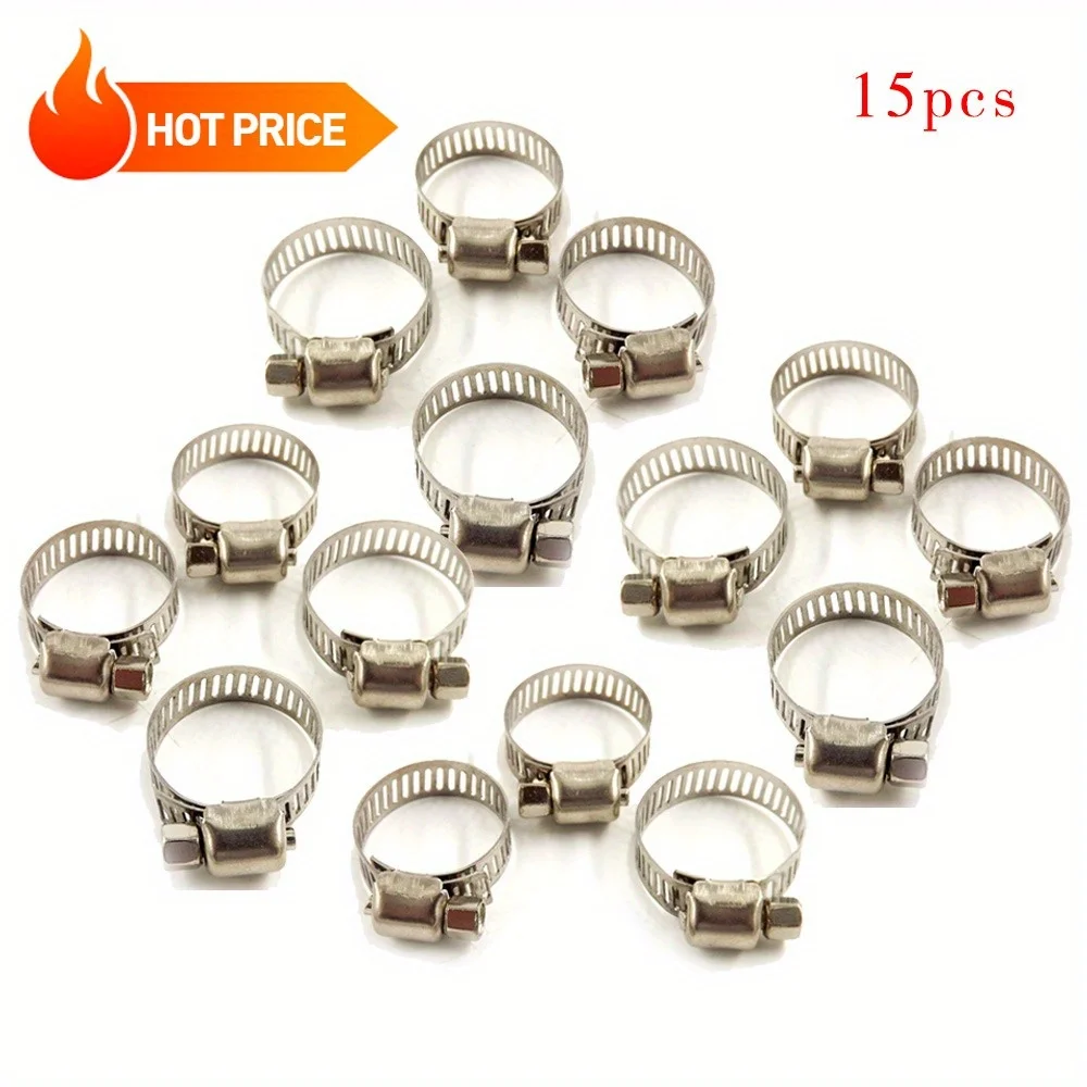 15 عبوة جديدة 5/16 بوصة - 15/32 بوصة (8-12 مم) مشابك خرطوم محرك ومشابك دودة