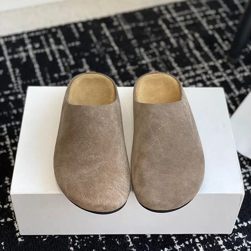 

New Women's Slippers Closed Toe Round Toe Suede Clogs Sandals Autumn New Retro Solid Color Flat Bottom Women's Slingback Shoes