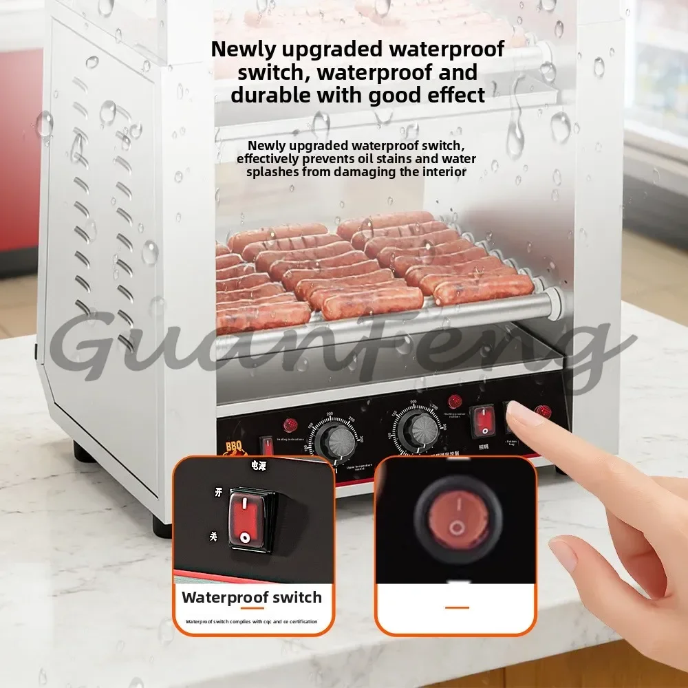 Double Layer 16 Roller Commercial Multifunctional LED Stainless Steel Hot Dog Roller Grill