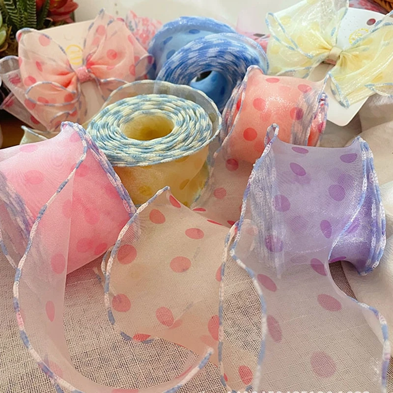 

5.5cm 40m Polka Dots Ribbon for DIY Hair Bows Material Decorative Handmade Hair Accessories Lace Curling Organza Trim Ribbon