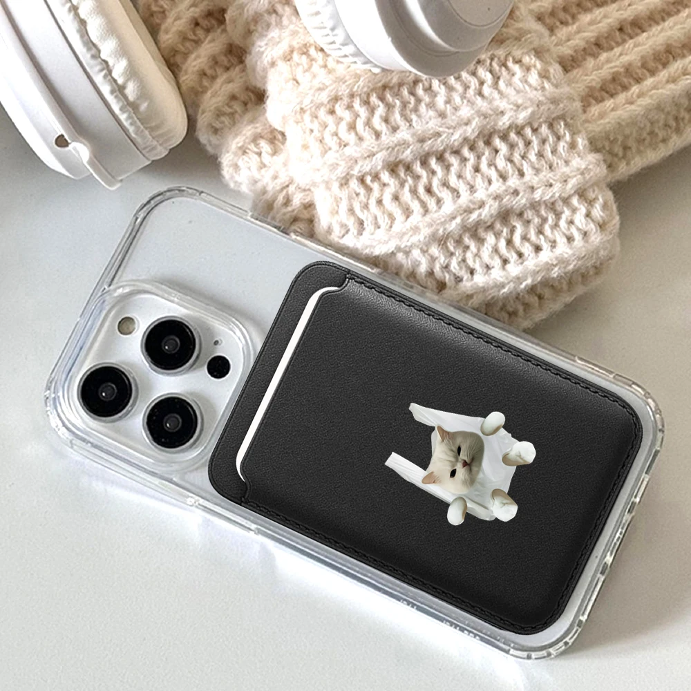 Lustige Katzen-Leder-Kartenhülle für Magnetische Hüllen, Geeignet für alle iPhones, für Magsafe-Kartenhalter, Handy-Rückentasche – Detail 4