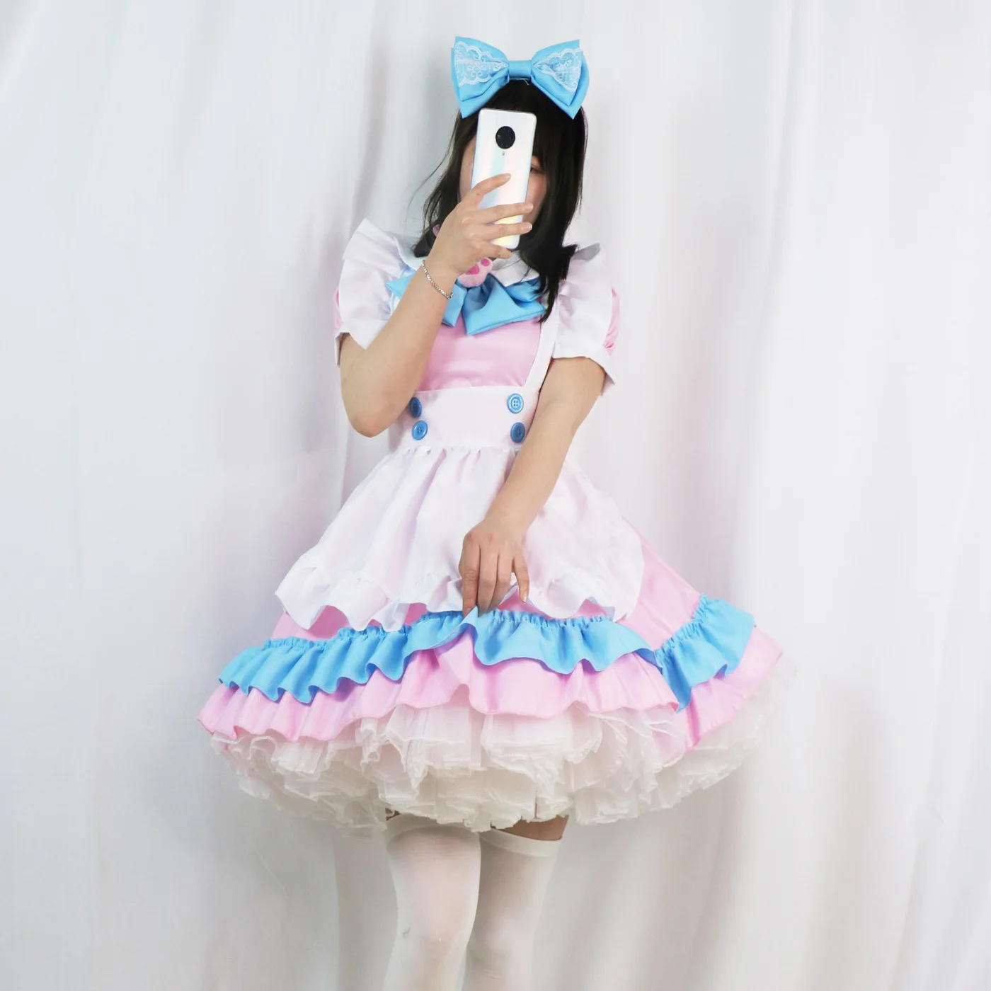 Robe de femme de chambre grande taille, super mignonne, grand nœud, rose, bleu, robe Lolita pour femme, grande jupe Lolita mignonne, cosplay anime