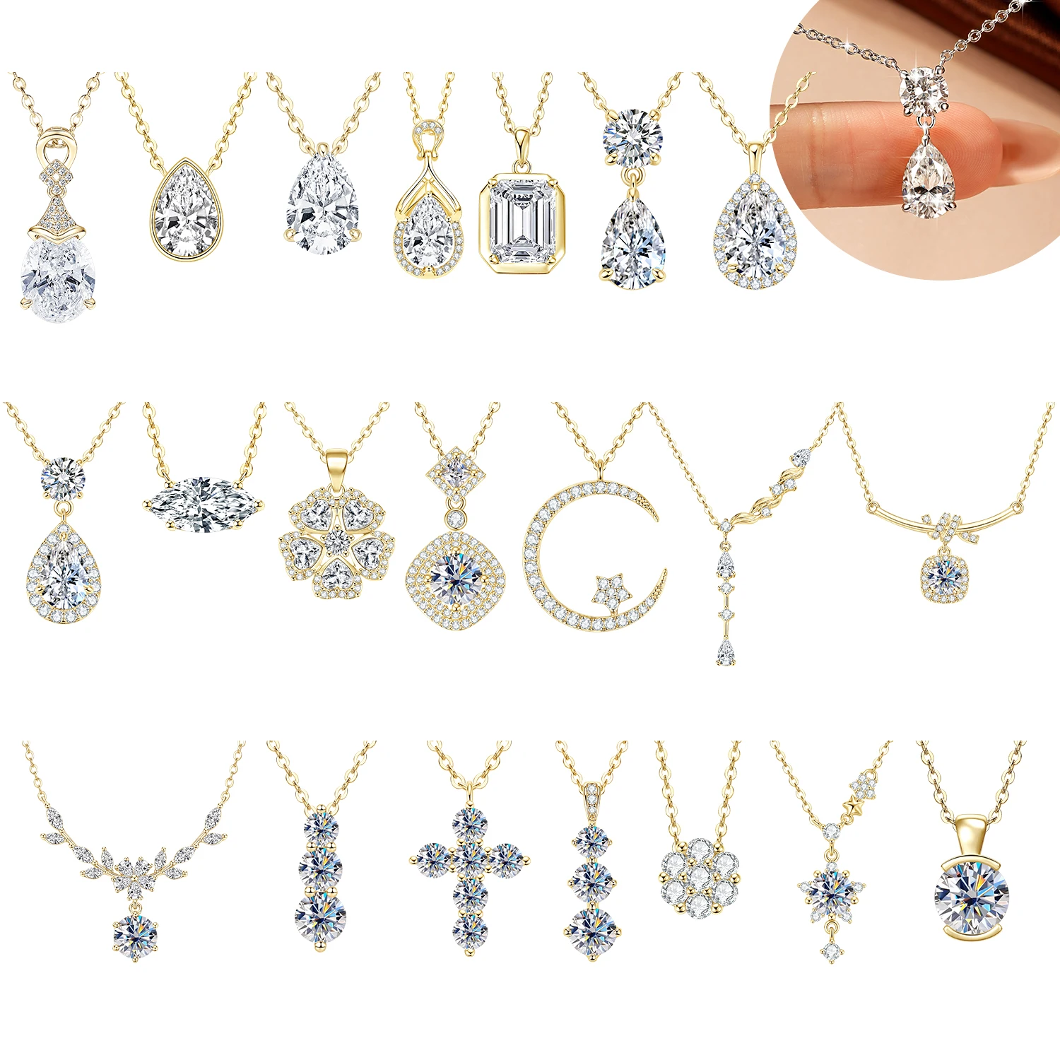 Collier pendentif goutte d'eau en moissanite plaqué or 14 carats Abestecom, couleur D, VVS1, chaîne réglable, cadeau de la Saint-Valentin, bijoux pour femmes