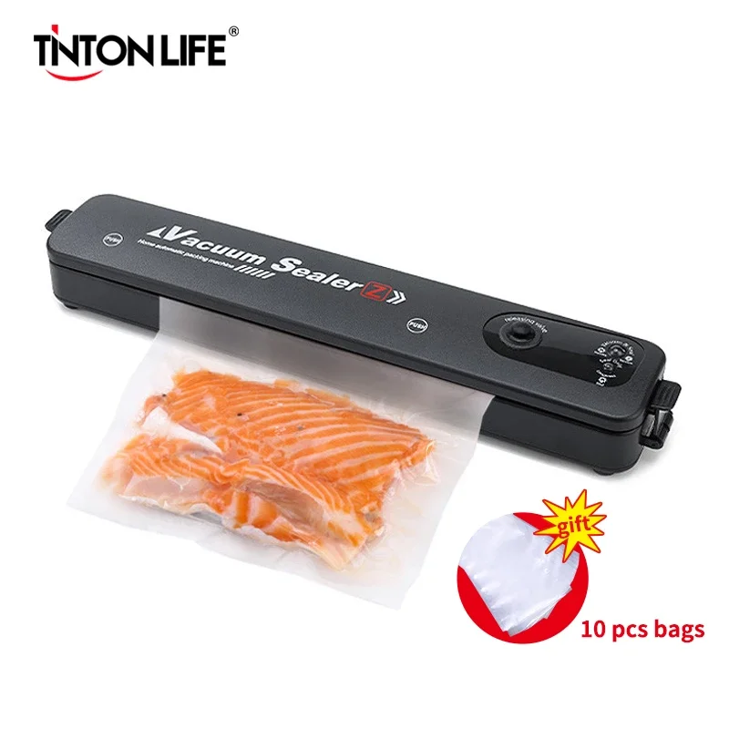 TINTON LIFE Vacuum Sealer - 220V/110V, Free 10pcs Vacuum Bags, Household Black Food Packaging Machine