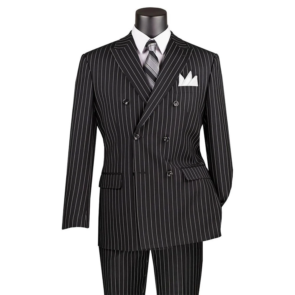 

Классические мужские костюмы в полоску, комплекты из 2 предметов, куртка и брюки, высококачественная двубортная мужская элегантная одежда с пиковыми лацканами, блейзер Homme