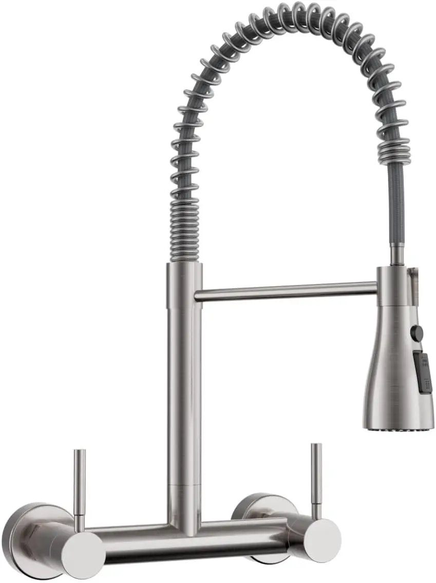 

Настенный кухонный смеситель с выдвижным распылителем, 3 функции, из нержавеющей стали 304, с высоким поворотным изливом, матовый никель