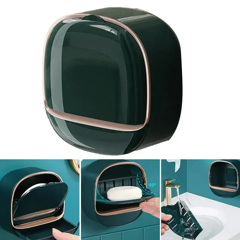 Creative Bathroom Soap Holder Wall Mounted Soap Box With Lid Soap Dish Storage Boxes For Soap Waterproof  Soap Case with Drain