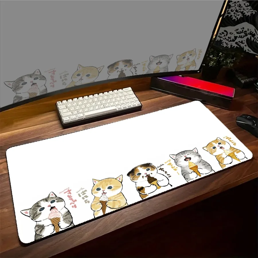 

Большой розовый коврик для мыши с защитой от скольжения, аксессуары для игрового стола, белые коврики для мыши, резиновый HD-коврик 90x40, настольный коврик с милым котом