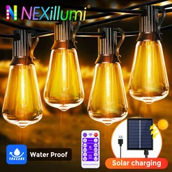 12M/9.5M Festoon Lights Solar Powered with Remote, ST38 Patio Lamp & LED IP65 Shatterproof Bulbs, 8 Light Modes for Garden Party