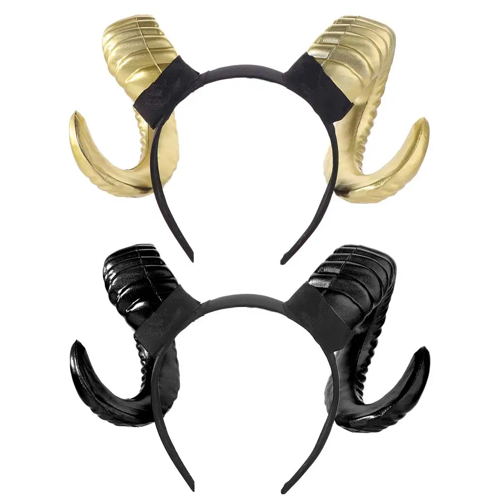 Artificial Black Demon Horn Headwear Gothic Realistic Halloween Devil Headband Unisex Reusable Goat Horn Hair Hoop Carnival